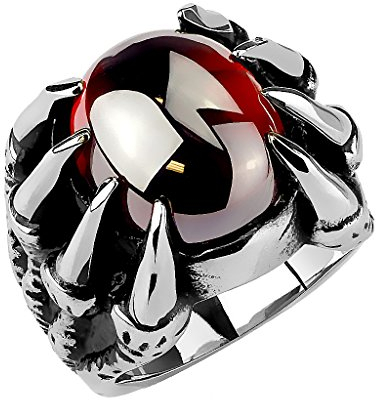 Mianova Herren Ring Edelstahl Massiv Breit Herrenring Männer Biker Rocker Schmuck Gothik Drachenklaue mit roten Kristall Motiv Größe 67 (21.3)