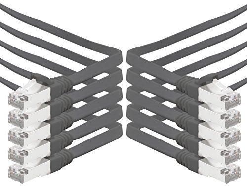 1m - noir - 10 pièces Câble ruban LAN Ethernet Gigabit CAT.7 (RJ45) câble réseau câble brut (10Gbit/s) câble d'installation plat mince compatible avec Cat.5 - Cat.5e - Cat.6