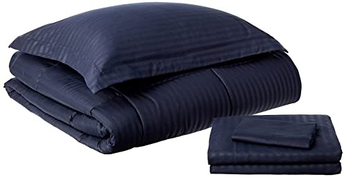 Sweet Home Collection Bettwäsche-Set für Doppelbett, 6-teilig, mit Bettrock, Spannbetttuch, Bettlaken, 1 Kissenbezug und 1 Kissenbezug, Twin, Dobby Navy