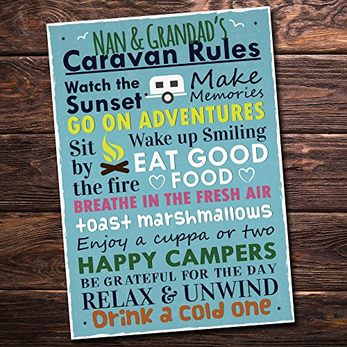 RED OCEAN Nan And Grandad Caravan Campervan Rules Travel Hanging Plaque Nan Grandparents Gifts
