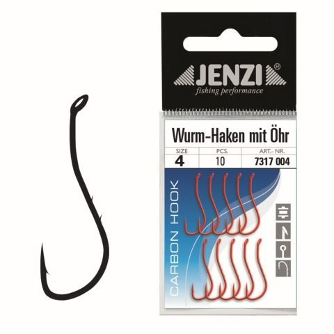 Jenzi Wurmhaken mit Öhr lose Gr.4 rot
