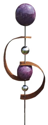 Pflanzen Kölle Beetstecker Helike aus Edel-/Cortenstahl mit 4 Kugeln/Stab, Marmor in Violett Gartenstecker Helike Silber & Braun 95 cm