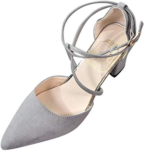 Damen Pumps Spitz Wildleder Knöchelriemen Mittelhohem Blockabsatz Spangenpumps Bequem Riemchenpumps Elegante Schuhe Frühling Sommer Sandalen Celucke