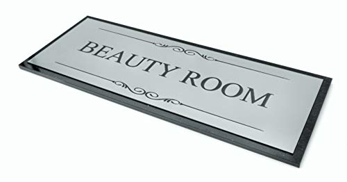 Beauty Room Türschild, Acryl, 19,5 x 7,6 cm, mit Klebestreifen für einfache Installation, Schwarz / Silberfarben Weltweit Lieferbar, leicht lesbare Beschilderung