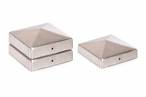 3 x Pfostenkappe Edelstahl Pyramide 91x91 mm – Rostfrei – Für Holzpfosten 90x90 mm – Pfostenabdeckung mit Schraublöchern – Witterungsschutz & Langlebigkeit
