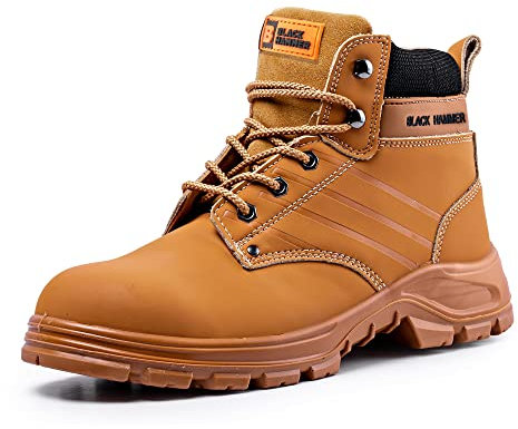 BLACK HAMMER Scarponi Antinfortunistici in Pelle con Punta in Acciaio per Lavoro da Uomo S3 SRC Stivaletto Cuoio Marrone 5007 Hammer (41 EU)