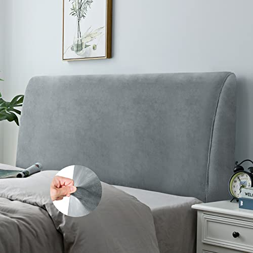 Caijin Bettkopfteil Hussen Bett Kopfteil Bezug, Weicher Strecken Samtstoff Staubdicht, Staubdichte Schutzhülle für gepolsterte Schlafzimmer Kopfteil, Samt Stoff (180-200 cm（Cal King）, Hellgrau)
