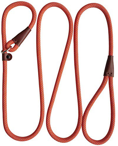 MayPaw Dog Slip Lead | 7ft Nylon Training Lead Slip-On Rope Leash | 6mm & 12mm Diameter Thick Nylon Pet Leash No Collar or Harness Needed | Suitable for All Dog Breedds (7ft x 1/4, Orange dot)