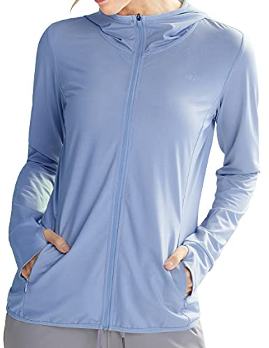 Libin UV Schutzkleidung Shirt Damen UPF 50+ Sun Hoodie | Sonnenschutz Hoodie Full Zip UV kleidung damen Laufshirt Langarm Sportshirt für Running Wandern Outdoor Surfen mit Taschen
