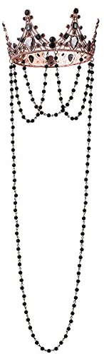 COSDREAMER Damen Hochzeit Krone Tiara Barock Königin Perlen Kette Krone (schwarz) (schwarz)