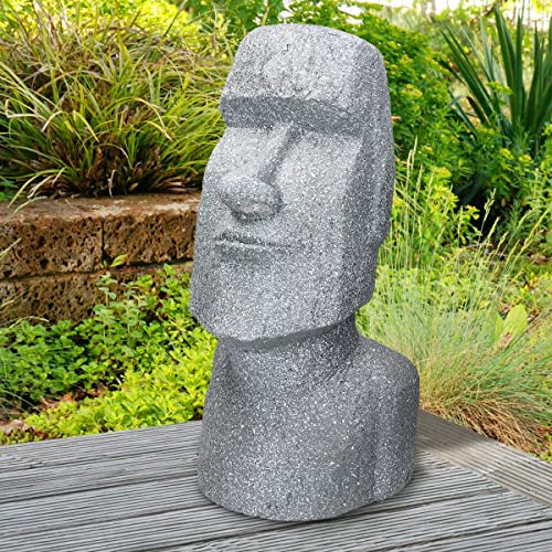 ECD Germany Moai Figur Rapa NUI Kopf 53,5 cm hoch aus wetterfestem Steinguss Kunstharz, Grau, Osterinsel Statue als Dekoration für Haus & Garten, Gartenfigur Dekofigur, Skulptur für Innen & Außen
