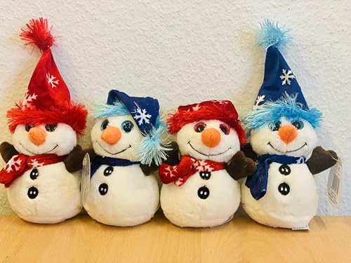 JOKA Plüsch Schneemann 4er Set rot und blau, Dekoration Winterzeit, Mitbringsel 17237