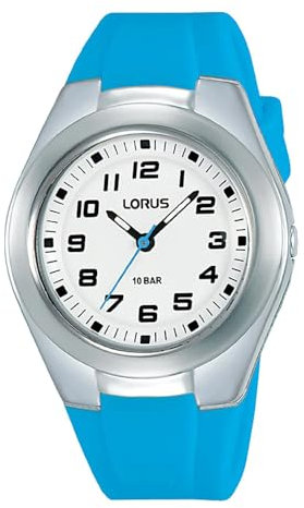 Lorus Kids Blue Silicone Strap & White Dial Watch with Curved Acrylic Glass