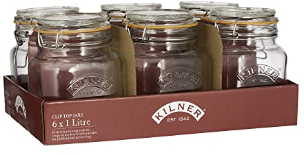 Kilner® Tray of 6 1 Litre Square Clip Top Jars
