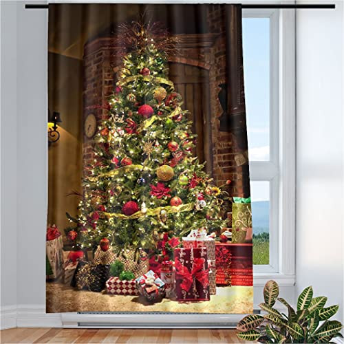 Violetpos Vorhänge Gardinen für Wohnzimmer Schlafzimmer 1 Stück Schön Geschmückter Weihnachtsbaum 135x175cm W/H