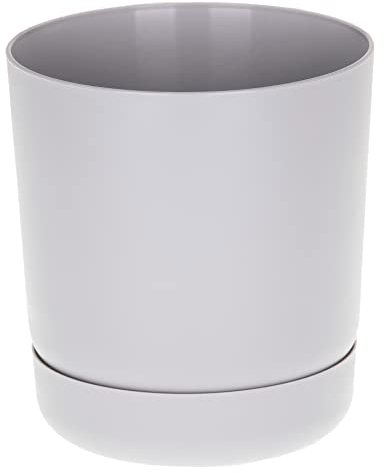 Satina Indoor Plant Pots, 5 sizes, 10 colours – Large Grey Plant Pot with Drainage Holes and Matching Saucer for All Houseplants – Modern Home Decor Round Flowerpot Stand (25 cm, Steel)