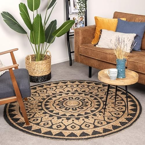 FRAAI Jute Teppich Rund - Henna Ayda Natur Ø 150cm - Jute - Flachgewebe - Boho, Skandinavisch - Wohnzimmer, Esszimmer, Schlafzimmer, Flur - Rug
