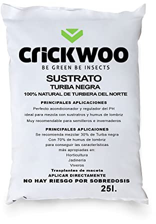 crickwoo - Sustrato Turba Negra. Sustrato para Plantas 25L. 100% Natural Procedente de Turbera del Norte. Turba del báltico. Sustrato Universal para todo tipo de Cultivos