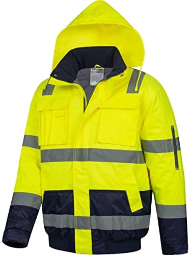 Safetytex Warnschutz Pilotenjacke - Arbeitsjacke - wasserdicht, winddicht, reflektierend - HI VIZ Thermo Jacke - Warnschutzjacke in gelb/marine - Gr. XL