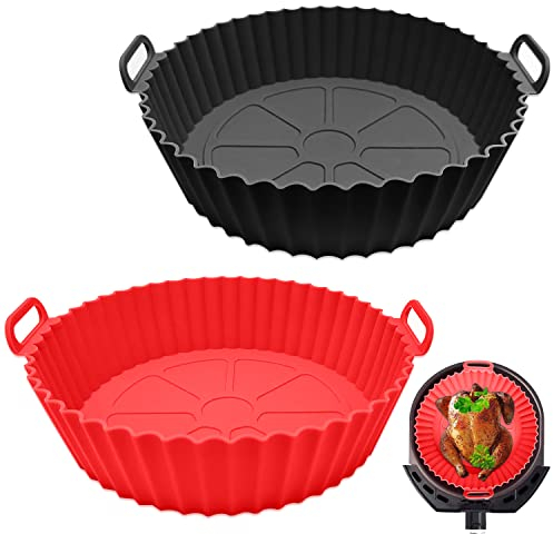 2 Air Fryer Silicone Pot ÜbeGroße Größen,Neu Air Fryer Accessories,Wiederverwendbar Antihaft Luftfritteuse Matten Universal Air Fryer Basket, für Backofen,Mikrowelle Kuchenbackform, Dampfgarer