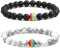 TTBDDM 2 Stücke Rock Perlen Armband, Distanz Armbänder, Gay Pride Armband, Partner Armbänder, Partner Armbänder Energiearmband, für Männer und Frauen Hochzeitstag Geschenk