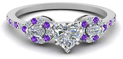 Pear Shaped Diamond Side Stone Engagement Rings with White Diamond in Sterling Silver for Women, Bridal, Wedding, Engagement, Anniversary, Birthday, SR-D1381-HEART-AME-Z