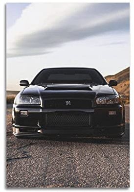 JDM Supercar Poster für Skyline R34 GTR Schwarz Front Racing Car Sport Auto Poster Dekorative Malerei Leinwand Wandposter und Kunstbild Druck Moderne Familie Schlafzimmer Dekor Poster 30 x 45 cm