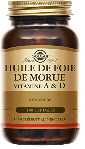 Solgar Huile de Foie de Morue - Vitalité - Défenses Immunitaires - Acides Gras - Vitamine A et Vitamine D - Complément Alimentaire - Flacon de 100 softgels