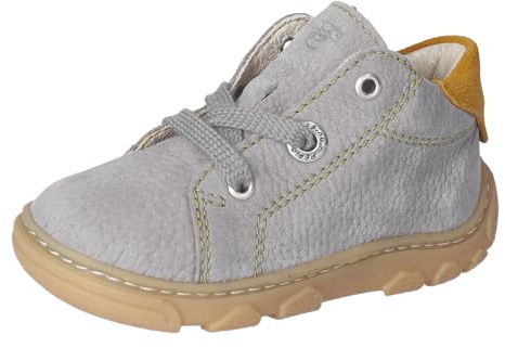 RICOSTA Jungen Stiefel ZUMA, Kinder Lauflernschuhe, Weite: Mittel, Barfuß-Schuh, schnürstiefel, Booties, Leder, grau/gelb (450), 23 EU