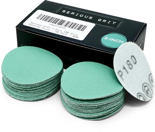 Serious Grit 2-Inch 180 Grit Aluminum Oxide Sanding Discs - Heavy-Duty Hook & Loop Film Discs - Compatible with Angle Grinder, Bench Grinder, Die Grinder - Pack of 50 - Green