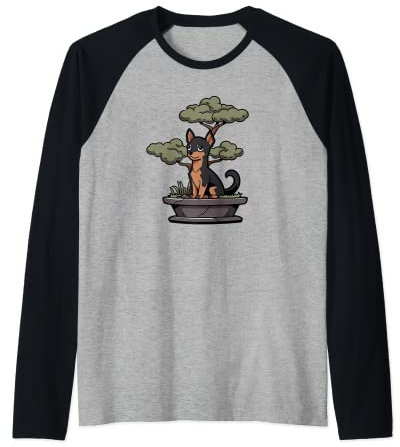 Miniatur-Pinscher Bonsai-Baum Lustiger Hund Gartenarbeit Raglan