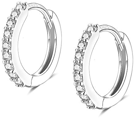 Silver Hoop Earrings for Women, Sterling Silver Small Huggie Hoop Earrings | Hypoallergenic Cubic Zirconia Hoops Earrings Jewellery Gifts for Girls Birthday Wedding