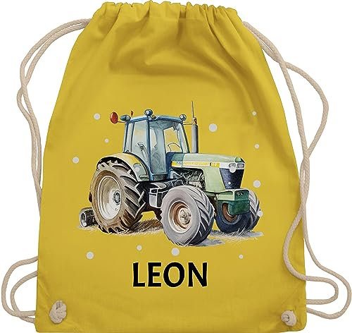 Turnbeutel Rucksack - Trecker Name I Trecker Fan I Traktor Geschenk personalisiert I Geschenk Landwirt - Unisize - Gelb - sporttasche kindergarten jungen stoffbeutel wechselkleidung traktoren leon
