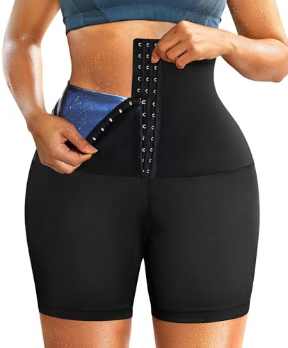 SCARBORO Traje de sauna para mujer, pantalones cortos de compresión adelgazantes de peso, entrenamiento de cintura, leggings térmicos moldeadores de cuerpo, Negro-azul Inner-hooks, XXL