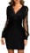 Mini Langarm Kleid Damen Mesh Elegante Pailletten Kleid Kurze Eng Spitzen Kleider Abendkleid Damen Figurbetontes Lange Ärmel Tüll Partykleid Moden Hohe Taille Wickelkleider(Schwarz XL)