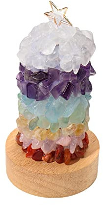 belupai Kristall-Nachtlicht, sieben Chakra-Edelstein-Baum-Skulptur mit Holzsockel, Ornament, Schreibtisch-Nachtlampe, für Zuhause, Weihnachtsfeier, Dekoration (orange)