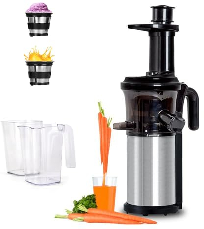 QJJML Extracteur de jus à Pression à Froid, Extracteur de jus Vertical à Mastication Lente, Extracteur de jus de Fruits et légumes Entiers, sans BPA, Moteur Silencieux avec Fonction Marche arrière