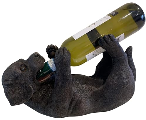 G&H Decor - Dog Wine Bottle Holder Figurine with Amazing Detail - Decorative Labrador Ornament - Resin Animals for Women (Black)