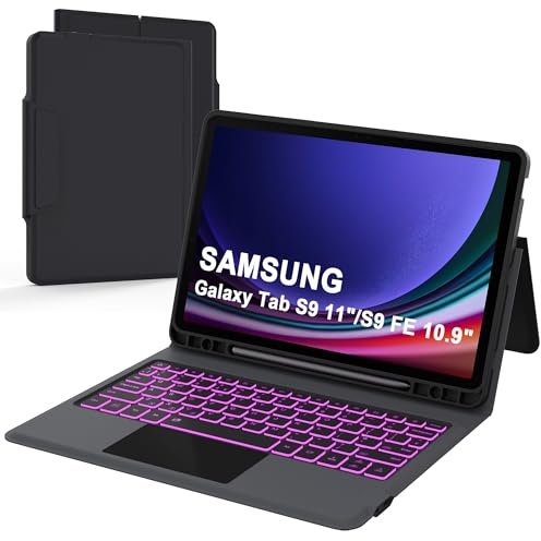 for Samsung Galaxy Tab S10 FE S9 FE 10.9/S9 11 Keyboard Case: 7 Colours Backlit Trackpad Keyboard for 10.9 inch Samsung Tab S9 FE S10 FE 5G- Smart Touch Wireless Key board Folio Tablet Book Cover
