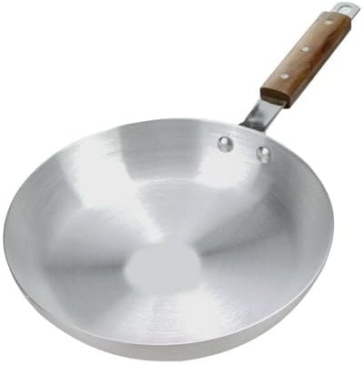 MAXPERKX Professional Chef's Skillet Curry Fry Pan Aluminium Frying Pan Cooking Wok with Wooden Handle Kitchen 24cm Heavy Duty Catering Professional Use Home Restaurant Egg