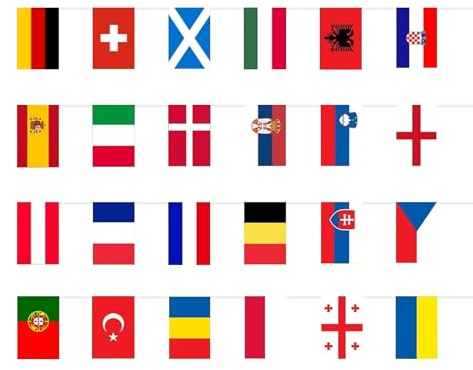 Wimpelkette Em 2024 Deko Deutschland FußBall Fahnen Bunting Flags 24 Football Decorations Championship Cup Banner International Party Display Flag for Garden Bar