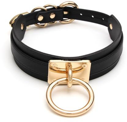 lalatia O Ring Choker Halsband Kunstleder Halskette für Frauen (Schwarz Gold)