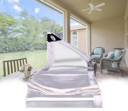 Robuste, wasserdichte, transparente PVC-Plane, Abdeckung aus durchsichtigem Polyvinyl, transparenter Planenvorhang for den Außenbereich for die Terrasse zur Terrassenüberdachung(26.24x32.8ft)