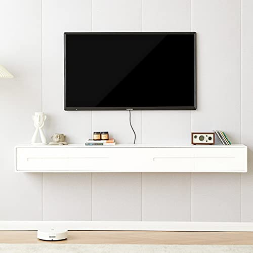 An der Wand montierte TV-Einheit, 55,1 Zoll, schwebender TV-Ständer aus Massivholz, schwebendes TV-Regal, an der Wand montiertes Medienkonsolen-Entertainment-Center, TV-Aufbewahrungsschrank mit 2 Sc