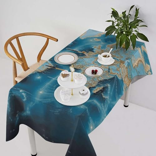 FHPCE Rechteckige Tischdecken, 140 x 279 cm, Weltkarte, wasserdicht, schwere Tischdecke, dekorative Tischdecke, Abendessen, knitterfrei, Tischdecke für Picknick, Camping, Essen