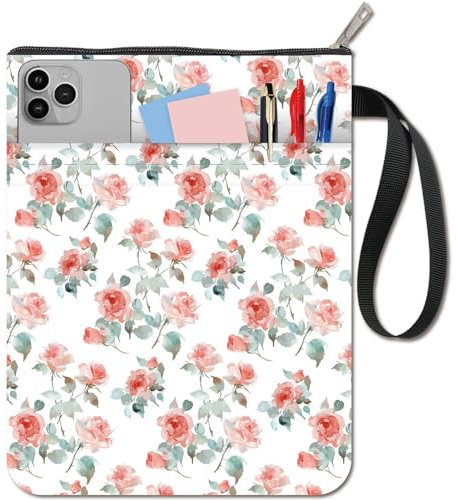 craspire Livre à Fleurs Couverture du Livre avec Fermeture éclair et Pochette supplémentaire imperméable et Lavable Pochette protectrice Rose Sacoche pour Paperbacks Livres Amoureux Tissu Pochette