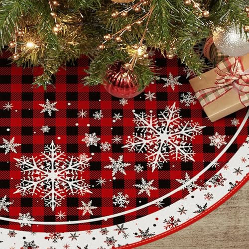 Weihnachtsbaum Decke Rock, 120cm/ 47zoll Weihnachtsbaumdecke Rund Tannenbaum Unterlage Rund Christbaumdecke Christbaumständer Teppich Baumdecke für Weihnachtsdeko Urlaub Party Deko (rot und weiß)