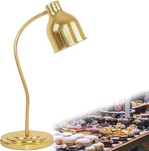 JAVPTAV Lampada scaldavivande da banco, Lampadina da 250 W, Lampada riscaldante for Alimenti Commerciale for scaldavivande, Ristorante, Servizio di ristorazione, Paralume Regolabile(Gold,Single Head)