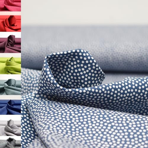 MAGAM-Stoffe Keno Tupfen Baumwollstoff Oeko-Tex Meterware 50cm (26. Weiß jeans blau)