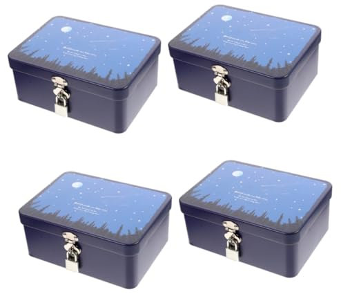 TOPBATHY 4Er-Box Aufbewahrungskiste Schatz Schmuckkiste aus Weißblech Mini- Kleine Metallbox mit Schloss Desktop-Organizer Desktop- Blue